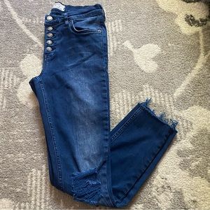 Free People Women's Distressed Button Fly Mid Rise Skinny Jeans